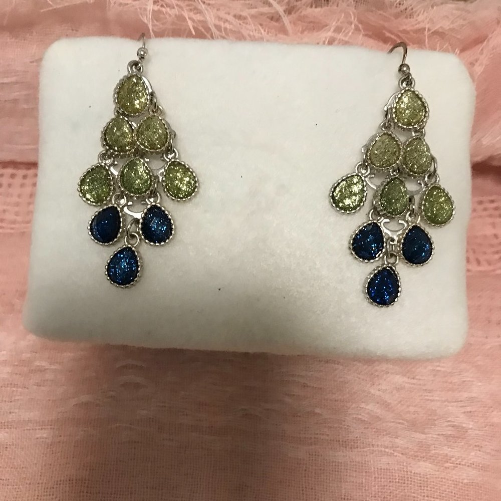 Target Brand Faux Green & Blue Drusy Chandelier Silverstone Earrings.